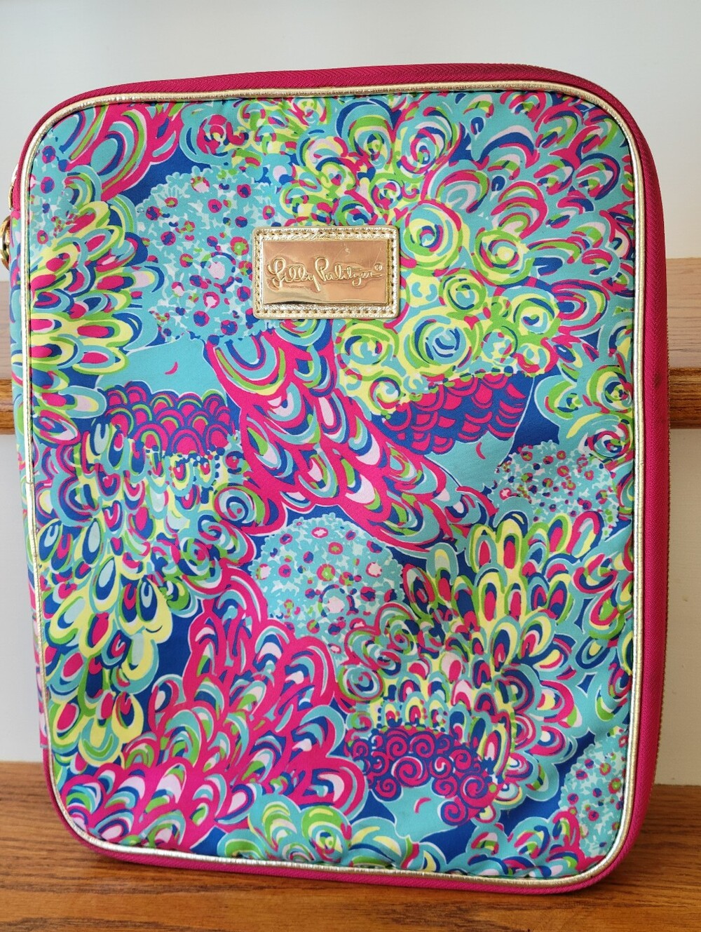 Lilly Pulitzer 15" Laptop Sleeve Floral Pink Blue Padded, Zippered Closure
